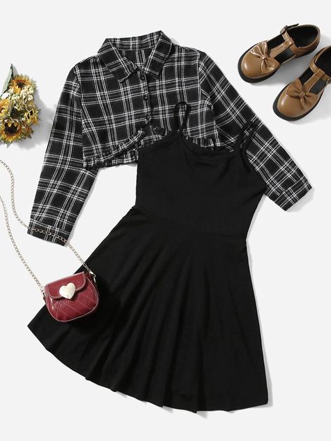 Girls Plaid Print Frill Hem Blouse & Cami Dress Check more at https://www.beautifyher.store/girls-plaid-print-frill-hem-blouse-cami-dress/ Cute Highschool Outfits, Shein Kids, Cute Dress Outfits, Plaid Outfits, Hem Blouse, Easy Trendy Outfits, Cute Comfy Outfits, Long Sleeve Plaid