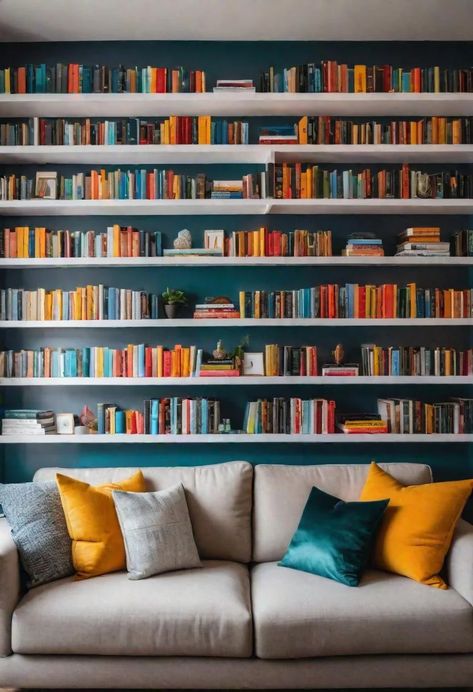 29 Creative Above the Couch Decor Ideas to Transform Your Living Room 19 Shelves Above Sofa, Shelves Behind Couch, Bookshelves Ideas For Bedroom, Bookshelf Ideas Living Room, Above The Couch Decor, Wall Bookshelf Ideas, Wall Art Shelves, Couch Decor Ideas, Shelf Behind Couch