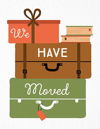 Stylish Suitcases Change of Address Card Moving Postcard, Pooja Invitation, New Address Cards, Change Of Address Cards, Address Change, New House Announcement, Scrapbook Images, House Warming Invitations, Moving Cards