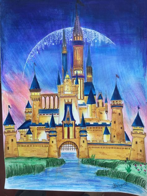 Disney Palace Drawing, Disney Castle Painting, Castle Drawing Easy, Disney Stills, Disney Land Pictures, Disney Castle Drawing, Rapunzel Drawing, Disney Palace, Chateau Disney