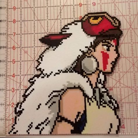 Princess Mononoke made out of perler beads. Princess Mononoke Pixel Art, Princess Mononoke Perler Beads, Cross Stitch Projects Ideas, Perler Creations, Easy Perler Beads Ideas, Perler Crafts, Diy Perler Bead Crafts, Beads Designs, Latch Hook Rugs