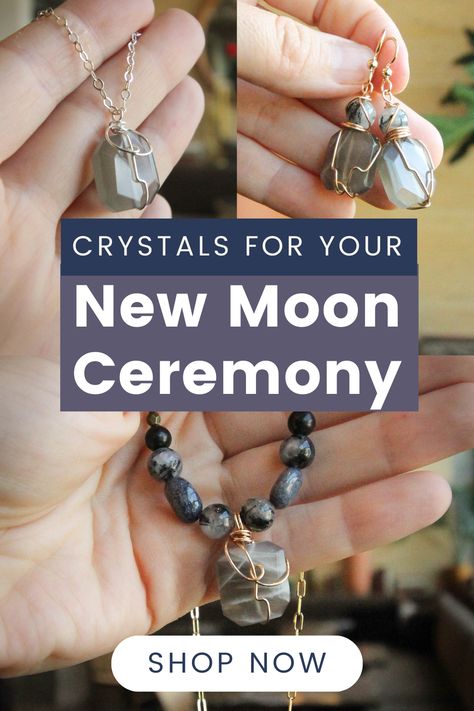 These healing crystal jewelry pieces were the inspiration for my entire New Moon Collection. Starting with Grey Moonstone and adding the protective and spiritual elements of Sapphire, Shungite, and Tourmalinated Quartz. Use during your New Moon Ceremony or any time you are starting a new life goal or journey. New Moon Intentions, Moon Intentions, Spiritual Elements, Moon Ceremony, Starting A New Life, Grey Moonstone, Tourmalinated Quartz, May Designs, Moon Collection