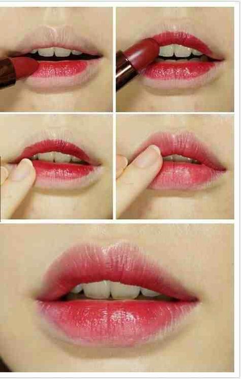 Just Bitten Lips Teknik Makeup, Gradient Lips, Korean Makeup Tips, Mekap Mata, Lip Tutorial, Make Up Inspiration, Smink Inspiration, Natural Makeup Tutorial, Makeup Tricks