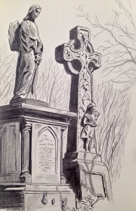 Cemetary Illustrations, Cemetery Sketch Drawings, Cemetery Art Drawing, Grave Stone Drawing, Graves Drawing, Cemetery Sketch, Graveyard Sketch, Cemetery Drawing, Grave Drawing