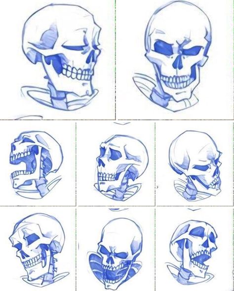 Skull Expressions Drawing, Anime Skull Reference, Horror Drawing Tips, Skeleton Poses Reference Drawing, Undertale Skeleton Base, Skeleton Anime Art, Anime Sillhoute, Skeleton Base Drawing, Skeleton Poses Drawing