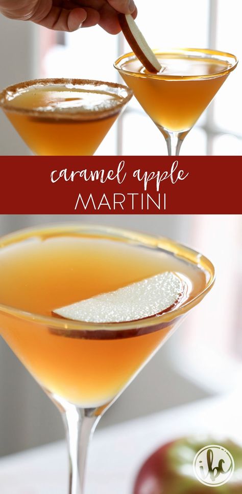 This Caramel Apple Martini is an easy and delicious fall cocktail recipe. #fall #cocktail #martini #applemartini #caramel #butterscotch #vodka #applecider #recipe #caramelapple #halloween Vodka Caramel, Apple Martini Recipe, Caramel Martini, Caramel Apple Martini, Caramel Vodka, Caramel Recipe, Apple Caramel, Cocktail Martini, Coctails Recipes