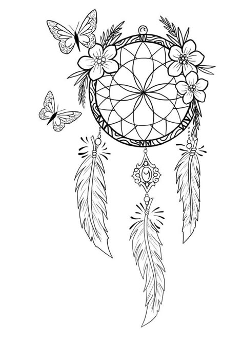 Dream Catcher Tattoo Designs, Dreamcatcher Tattoo Design, Tattoo Coloring Pages, Tattoo Dreamcatcher, Atrapasueños Tattoo, Dream Catcher Coloring Pages, Dreamcatcher Drawing, Dreamcatcher Tattoos, Dreamcatcher Art