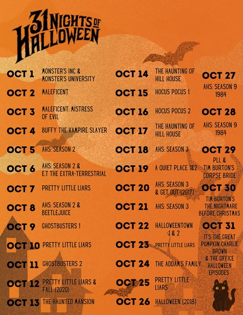 30 Nights Of Halloween Movies, Halloween Movie Calendar 2023, Spooky Things To Do In October, Netflix October Movie List, How To Get Into Halloween Spirit, Halloween Movies Disney Plus, Halloween Shows To Watch, Netflix Movies To Watch Halloween, Ultimate Halloween Movie List