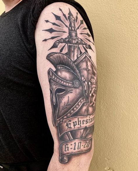 Armor of god Helmet tattoo Armor Of God Tattoo For Men Forearm, God's Armor Tattoo, The Armor Of God Tattoo, Ephesians 6:10 Armor Of God Tattoo, Armor Of God Tattoos For Guys, Armor Of God Tattoo For Men, Full Armor Of God Tattoo, Warrior Of God Tattoo, Armor Of God Tattoo For Women