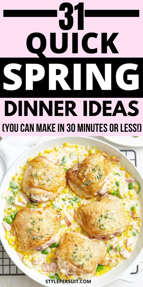 Let fresh ingredients inspire you tonight with these spring dinner ideas. You can have any of these delish dishes on the table in 30 minutes or less. Spring Time Dinner Ideas, Spring Break Dinner Ideas, Spring Time Meals Dinners, Easy Spring Meal Ideas, May Dinner Ideas, Quick Spring Dinner Ideas, Spring Easy Dinners, Easy Healthy Spring Dinner Recipes, Spring Family Dinner Ideas