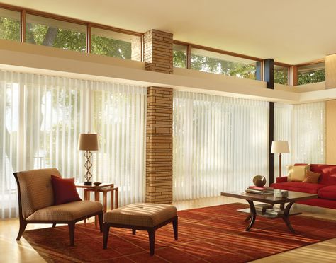 Mid Century Window Treatments Mid Century Window Treatments, Mid Century Modern Window Treatments, Modern Window Treatments, Modern Blinds, Mid Century Modern Interior Design, Honeycomb Shades, Living Room Blinds, Bedroom Blinds, Sheer Shades