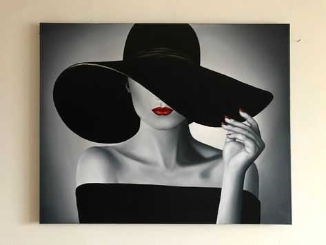 Nice Things To Draw, Women Wearing Hats, Female Line Drawing, Yellow Flowers Painting, Hat Painting, Paint Reference, Lips Painting, Draw Tattoo, Paint Board