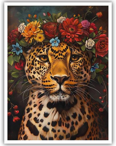 Flower Crown Art, Luxury Wall Decor, Wall Art Portrait, Prints For Nursery, Crown Art, Colourful Wall Art, Portrait Wall Art, Leopard Prints, Decor Eclectic