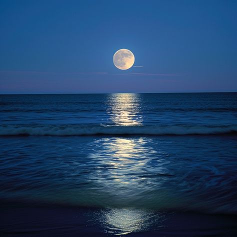 Moonlit Ocean Vista: A tranquil night scene as the full moon reflects off the ocean's surface, serenity abound. #moon #ocean #night #reflection #serene #sky #waves #tranquility #aiart #aiphoto #stockcake https://ayr.app/l/9zL9 Moon On The Ocean, Coolest Backgrounds, The Moon And Ocean, Moonlight On Water, Moon And Ocean, Moonlight Ocean, Moon Over Water, Moon Ocean, Miracle Musical