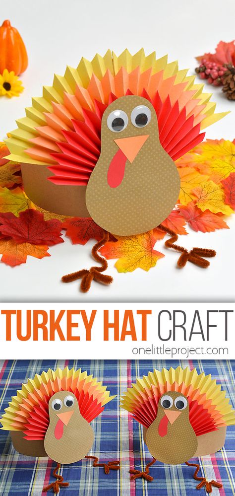 Turkey Hat Craft | Turkey Hats with Free, Printable Template! Pumpkin Turkeys Craft, Diy Turkey Hats For Kids, Lunch Bag Turkey Craft, Diy Turkey Headband, Diy Turkey Hat, Turkey Hats Preschool, Turkey Hat Printable, Turkey Hat Template, Turkey Hat Craft