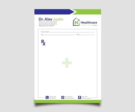 Vector clean medical healthcare prescrip... | Premium Vector #Freepik #vector #medical-prescription #doctor-prescription #prescription #prescription-template Prescription Template, Doctor Prescription, Medical Prescription, Letterhead, Premium Vector, Graphic Resources, Health Care, Medicine, Medical