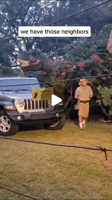 Lo (Lola) Havana on Instagram: "We really do have those neighbors #halloween #jurassicpark #dinosaur #trickortreats #spookyseason #spooky #jurassicworld #jurassicworlddominion #spookyszn #spookyseason #halloweendecor #trickortreat" Jurassic Park Dinosaurs, Dinosaur Halloween, 2024 Halloween, Jurassic World, Jurassic Park, Dinosaurs, Havana, Trick Or Treat, Party Themes