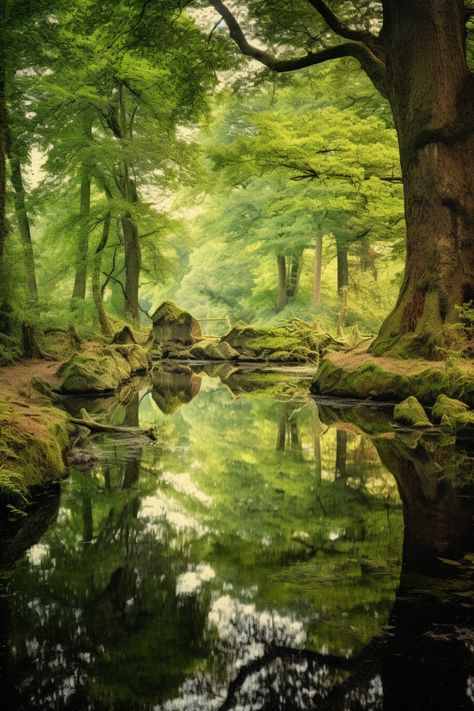 Reflections In Nature, Forest Path Landscape, Forest Clearing Art, Clearing In Forest, Water In Forest, Fantasy River, Water Reflection Photography, River In The Forest, Magical Lake