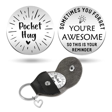 PRICES MAY VARY. Delicate combination: you will receive 1 piece of stainless steel pocket hug token and 1 piece of PU leather keychain. The token is 1.18" in width, the perfect size for a pocket, purse or handbag so it's there when you need it. Send a virtual hug to a loved one with a little keepsake token. Portable and Convenient: the double sided pocket hug token can be easily put into your pockets, bags, wallets and more, and you can also store it in the guitar pick case keychain, which is co Guitar Pick Case, Long Distance Relationship Gift, Pocket Hugs, Distance Relationship Gifts, Virtual Hug, Long Distance Relationship Gifts, Pocket Hug, Relationship Gifts, You're Awesome