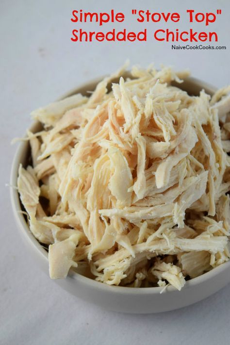 Simple stove top shredded chicken to keep on hands all times, it can easily be frozen and used whenever required! Shredded Chicken On Stove, Stove Top Shredded Chicken, Chicken On Stove Top, Creamy Cajun Pasta, Stove Top Chicken, Make Shredded Chicken, Cooking Chicken, Shredded Chicken Recipes, Meals Easy