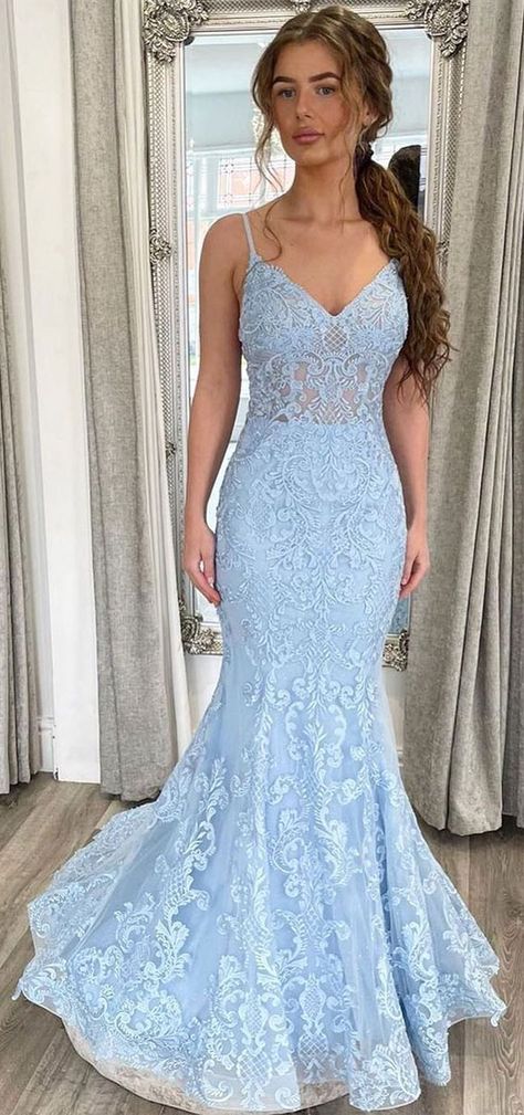 Prom Dresses Light Blue, Dresses Light Blue, Neon Prom Dresses, Blue Prom Dress, Custom Prom Dress, Dress Mermaid, Blue Mermaid, Blue Tulle, Lace Mermaid