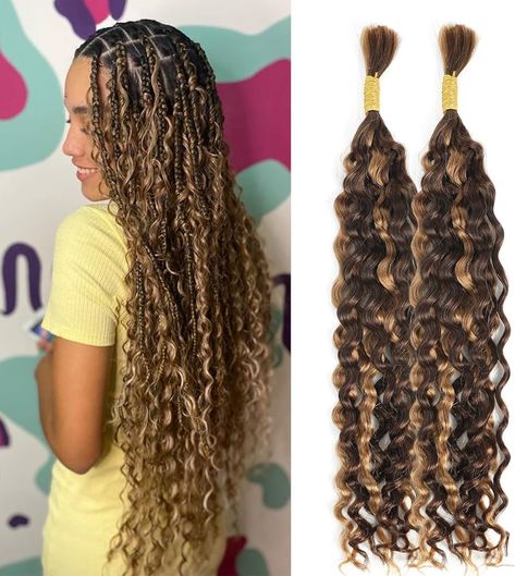 Amazon.com : DSEKCAIN P4/27 Water Wave Human Braiding Hair Bulk Human Hair For Braiding Crochet Bohemian/Boho Knotless Braids Micro Braiding Human Hair Double Drawn 100gram (2 of 50g) Highlight Color 20 inch : Beauty & Personal Care Boho Human Hair Braids, Large Boho Knotless Braids With Color, Knotless Boho Braids With Color, Braids With Loose Hair, Bohemian Braids With Color, Boho Curly Hair, Human Hair Boho Knotless, Bad Braids, Human Hair Knotless Braids