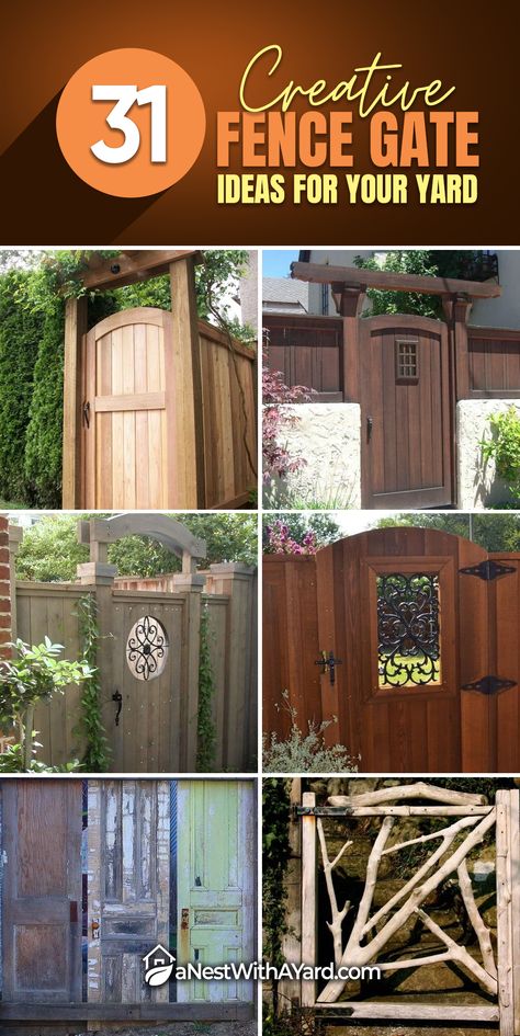 Want to revamp your garden fence with a creative gate door? Read our article to see the 31 creative fence gate ideas for your home that we’ve found. Wood Fence Gate Designs, Fence Gate Ideas, Creative Fence, Metal Fence Gates, Cedar Gate, Cedar Wood Fence, Wooden Fence Gate, Gate Images, Wood Fence Gates