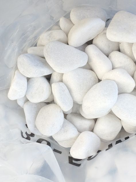 Snow white pebble stones are perfect for gardens, pots, water features both indoors and out. If interested feel free to contact us. culturedstone@daleistone.com White Pebbles, Pebble Stone, Landscape Decor, Stone Decor, Water Features, Snow White, Stone