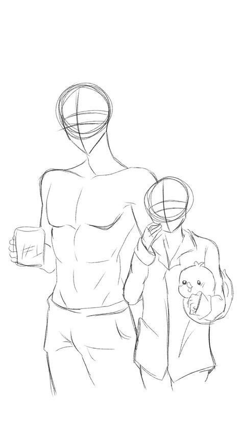 Sleepy Base Drawing, Drawing Reference 3 People, Tall X Short Drawing Base, Holding Animal Drawing Reference, Poly Drawing Poses, Couple Pose Sketch, Drawing Base 3 People, Twins Drawing Reference, Body Base Couple