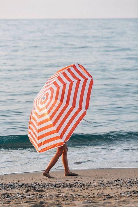 Stripe Umbrella, Umbrella Photo, Girl Walking, Beach House Interior, Book Design Layout, Beach Collection, Beach Lifestyle, Beach Umbrella, Summer Inspiration