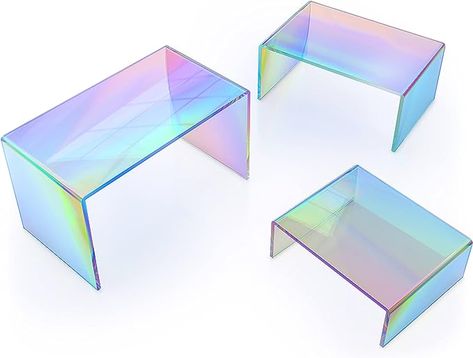 Amazon.com: X-FLOAT Rainbow Iridescent Acrylic Display Risers (Set of 6) : Home & Kitchen Circle Branding, Desk Trays, Dichroic Film, Iridescent Acrylic, Wood Display Stand, Rainbow Iridescent, Small Collectibles, Decorations Bedroom, Display Risers