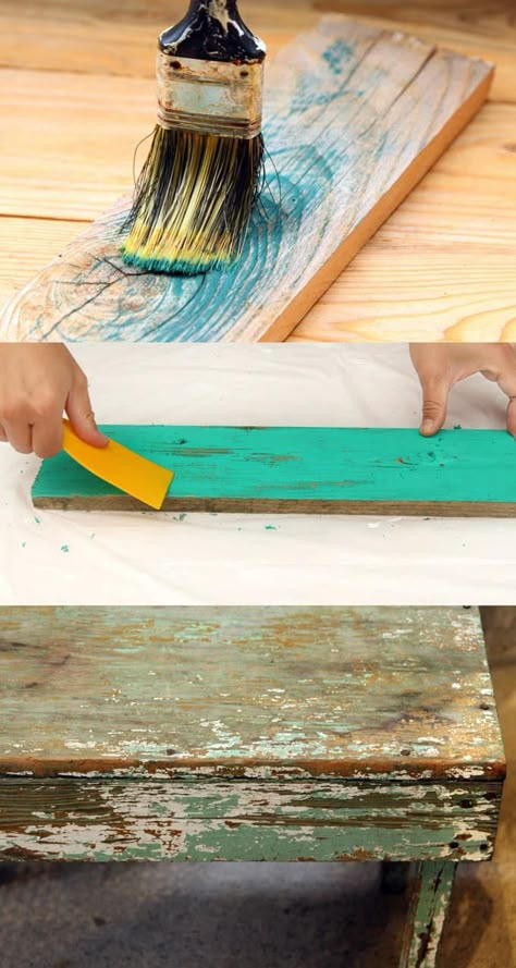 Ultimate guide on how to distress wood and furniture. Video tutorials of 7 easy painting techniques that give great results of aged look using simple tools. Distress Wood, Distressed Wood Furniture, Furniture Painting Techniques, Woodworking Joinery, Wood Working Gifts, Diy Holz, Distressed Furniture, Distressed Painting, Garage Workshop