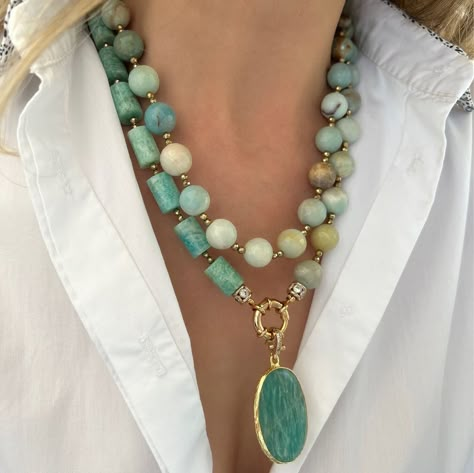 Jewelry Big, Semiprecious Stone Jewelry, Amazonite Necklace, Chunky Statement Necklace, Handmade Jewelry Tutorials, Bangles Jewelry Designs, Silver Jewelry Necklace, Handmade Fashion Jewelry, Beaded Statement Necklace