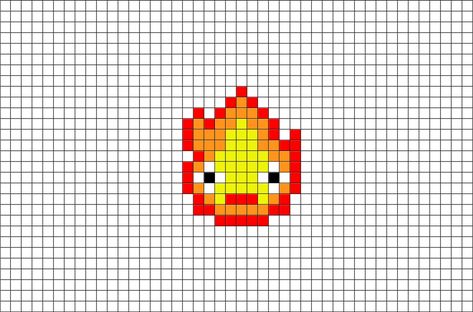 Calcifer Pixel Art, Pixel Art Stitch, Pixel Art Animals, Modele Pixel Art, Easy Pixel Art, Pixel Art Templates, Pixel Drawing, Diy Perler Bead Crafts, Pixel Art Grid