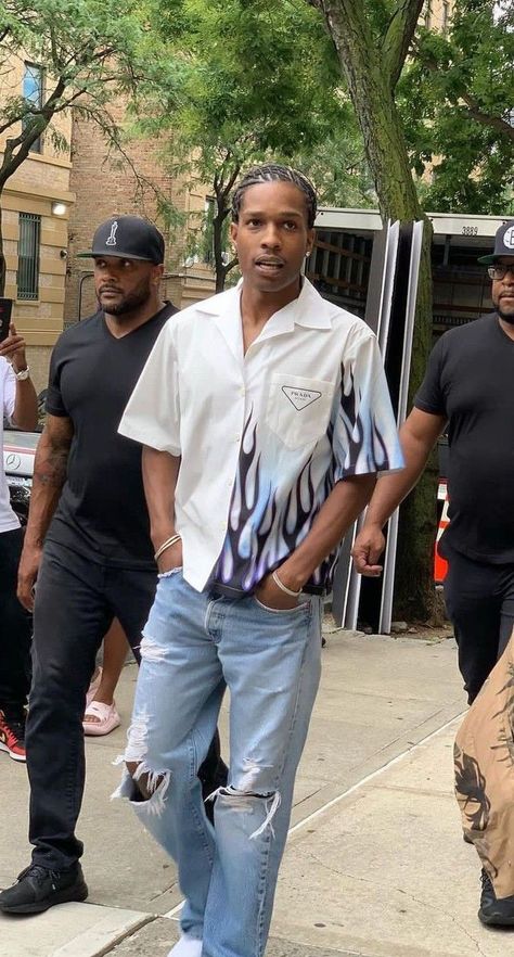 Miami Outfits Men, Asap Rocky Outfits, Man Street Style, Prada Shirt, Pretty Flacko, Black Men Street Fashion, Men Street Fashion, Street Fashion Men Streetwear, Street Style Outfits Men