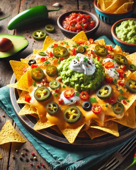 🗣️ Celebrate National Nacho Day with a delicious plate of nachos loaded with melted cheese, jalapeños, guacamole, sour cream, and salsa. Perfect for sharing and enjoying with friends! ��🧀🌶️✨ #NationalNachoDay #NachosLovers #MAYAiCEO #MAYAi #Foodie #Yummy #Eat #FoodPorn Nachos Food Photography, Nachos Photography, Nacho Tray, National Nacho Day, Nachos Loaded, Loaded Nachos, Texas Art, Melted Cheese, Nachos