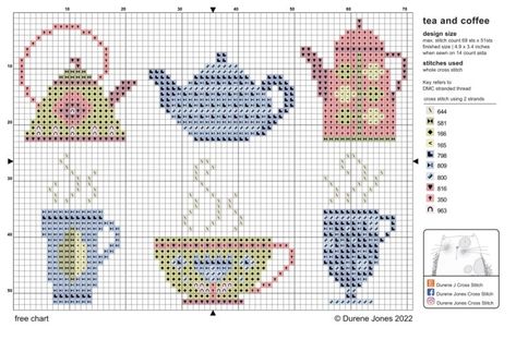 Teacup Cross Stitch, Durene Jones Cross Stitch, Durene Jones, Stitch Kitchen, Cross Stitch Kitchen, Free Chart, Mini Cross Stitch, Paper Dolls Printable, Mini Cross