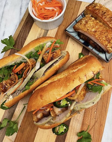 How To Make An Authentic Vietnamese Banh Mi Sandwich — WHISKEY & BOOCH Vietnamese Sub Recipe, Hahn Mi Sandwich, Banh Mi Sauce, Ban Mi Sandwich Recipe Chicken, Authentic Vietnamese Recipes, Banh Mi Sandwich Recipe, Bahn Mi Sandwich, Vietnamese Sandwich Banh Mi, Pork Banh Mi