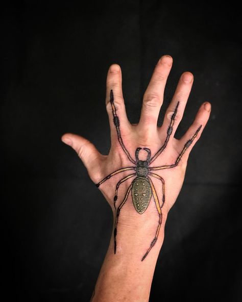 Anne Winslow on Instagram: “Golden orb weaver on the hand!! Thanks for sitting like a champ!! #worldfamousmonkeyhousecustoms #stowevt #stowetattooshop #goldenorbweaver…” Orb Weaver Tattoo, Orb Weaver Spider Tattoo, Golden Orb Weaver Spider Tattoo, Orb Weaver, Golden Orb Weaver, Stowe Vt, Spider Tattoo, Tattoo Shop, Cookies And Cream