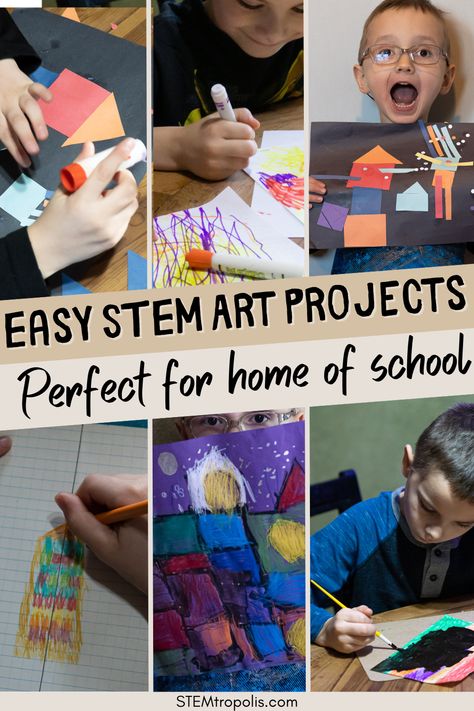 Easy STEM Art Projects Stem Art Projects For Kids, Math Art Projects For Kids, Stem Art Projects, Math Stem Projects, Stem Art Activities, Steam Art Projects, Stem Projects Elementary, 1st Grade Stem, Summer Science Activities