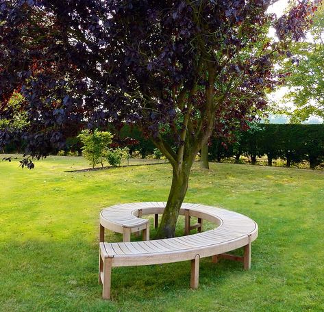 Discover beautiful oak garden furniture from Gaze Burvill, like this lovely Broadwalk Spiral tree bench. #GROWLondon Bench Around Trees, Oak Bench Seat, Tree Seat, Scandinavian Garden, Modern Gazebo, Spiral Tree, Tree Bench, Cedar Garden, Garden Modern