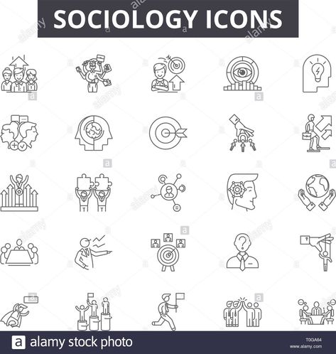 Download this stock vector: Sociology line icons for web and mobile design. Editable stroke signs. Sociology outline concept illustrations - T0GA64 from Alamy's library of millions of high resolution stock photos, illustrations and vectors. Sociology Cover Page Design, Sociology Doodles, Sociology File Cover Decoration, Sociology Project Ideas, Sociology Illustration, Sociology Project Cover Page, Sociology Art, Sociology Careers, Sociology A Level