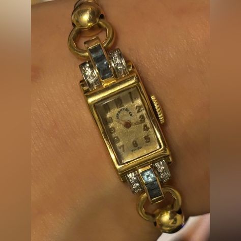 SUPER RARE Tiffany & co 14k diamond and aquamarine watch vintage Vintage Bulova Watches, Gold Snake Chain, Bulova Watches, Vintage Tiffany, Watch Vintage, Gold Snake, Vintage Color, Watch Faces, Vintage Colors