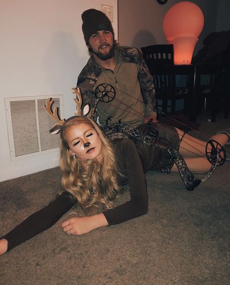 Halloween College Couple Costumes, Doe Costume Women, Western Halloween Costumes Couples, Deer And Hunter Couples Costume, Homecoming Couples Outfits, Deer And Hunter, Sam Halloween, Deer Halloween Costumes, Bear Paw Boots