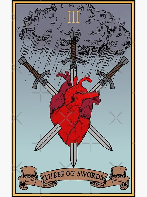 Swords Tarot Cards, Tarot Cards 3 Of Swords, 3 Swords Tarot Tattoo, 3 Of Swords Tarot Tattoo, Three Of Swords Tattoo Fine Line, Three Of Swords Tarot Tattoo, Three Of Hearts Tarot, 3 Swords Tarot, Three Swords Tarot