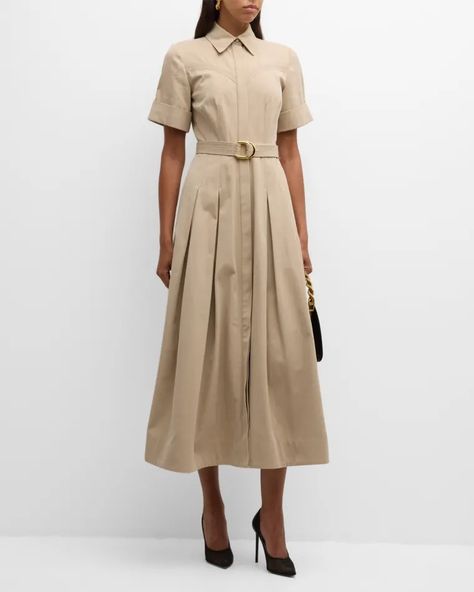 B9A26 Adam Lippes Leighton Belted Cotton Twill Maxi Shirtdress Poplin Shirt Dress, Luxury Sportswear, Adam Lippes, Denim Maxi Dress, Full Skirt Dress, Cotton Shirt Dress, Twill Shirt, Cotton Maxi, Khaki Dress