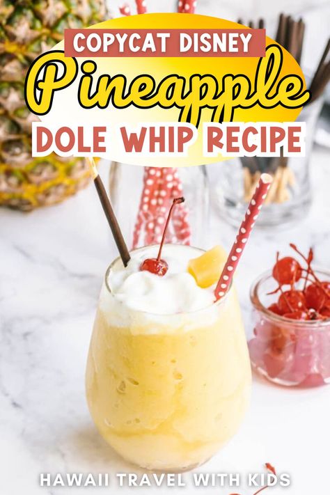 Dreaming of Disneyland treats? Bring the magic home with our Copycat Dole Whip! This Disney Pineapple Dole Whip is an easy Dole Whip recipe that will satisfy your sweet tooth. Perfect for pineapple dessert lovers, it's one of those perfect desserts that's both refreshing and simple to make. Whether you're planning easy summer desserts or looking for Disney World recipes copycat ideas, this Dole Whip recipe is for you. Save this recipe and enjoy a taste of Disney anytime! Disney Copycat Recipes Desserts, Disney Pineapple Dole Whip, Disney World Recipes, Pineapple Dole Whip Recipe, Pineapple Whip Recipe, Traditional Hawaiian Food, Copycat Recipes Desserts, Disney Dole Whip, Disneyland Treats