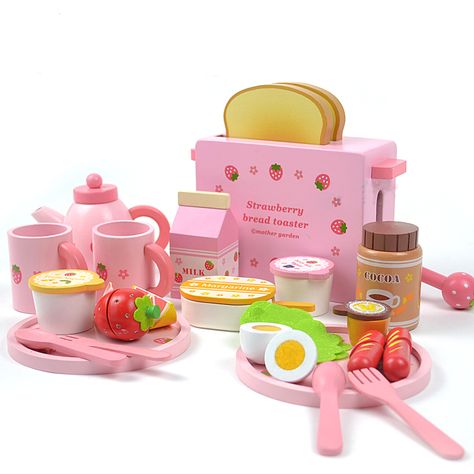 Kids Wooden Kitchen, Wood Playhouse, Play Kitchen Food, Mother Garden, Bread Toaster, Toy Kitchen Set, Toast Bread, Kitchen Toys, Pretend Play Kitchen