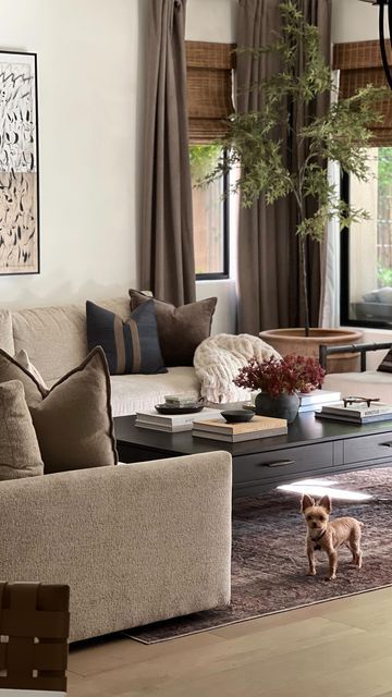 Dark Ottoman Living Rooms, Living Room Ideas Traditional Modern, Arhaus Kipton Sectional, Pottery Barn Living Room Ideas 2023, Taupe Sectional Living Room, Sectional Small Living Room, Family Room With Sectional, Boho Traditional Living Room, Arhaus Kipton