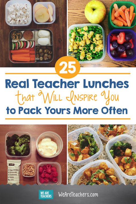 25 Real Teacher Lunches That Will Inspire You to Pack Yours More Often Quick And Easy Teacher Lunches, Healthy School Lunch Ideas For Teachers, Quick To Eat Lunches, Quick Teacher Lunch Ideas, Easy Meals For Teachers Lunch Ideas, Packing Lunches For Work, Teacher Lunch Ideas Meal Prep, Teacher Meals Prep, School Lunch Ideas Teachers